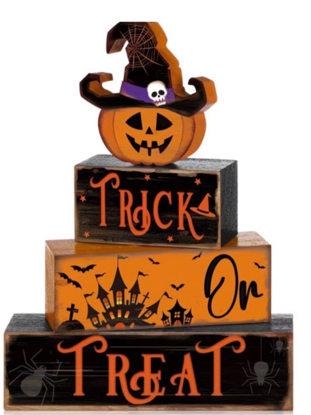 Halloween Pumpkin Stack Decoration - Trick Or Treat - Orange & Black - 4 Piece